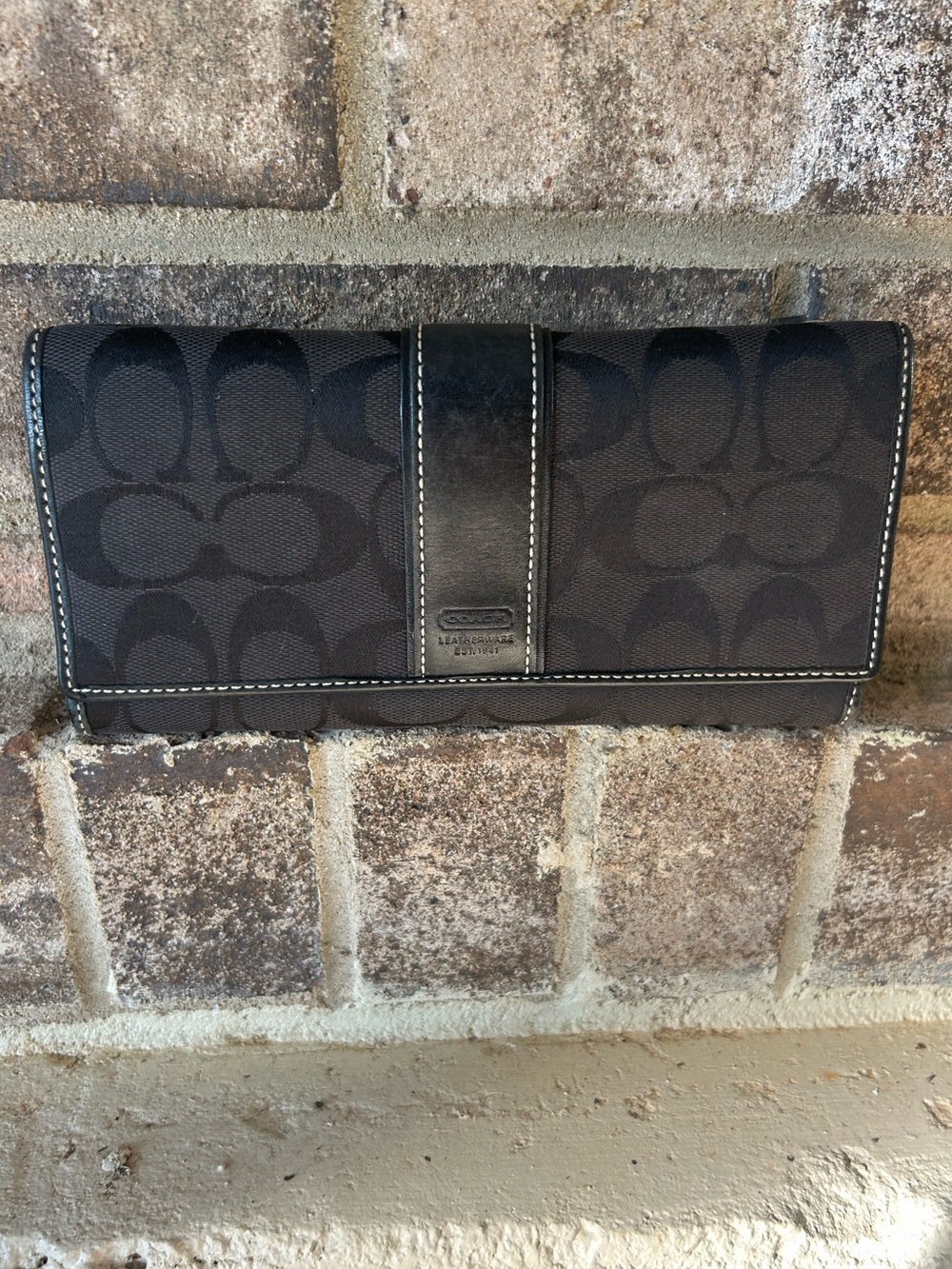 Coach Signature C Black Jacquard Leather Trim Long Wallet Zip Clutch